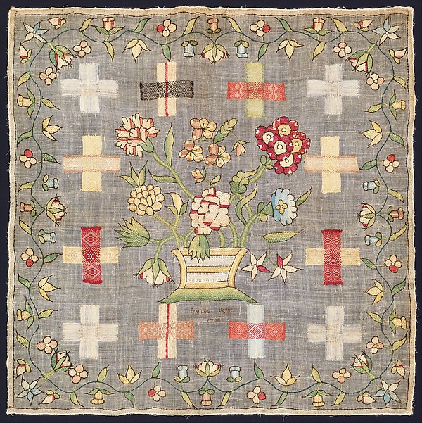 Embroidered darning sampler by Frances Boyce