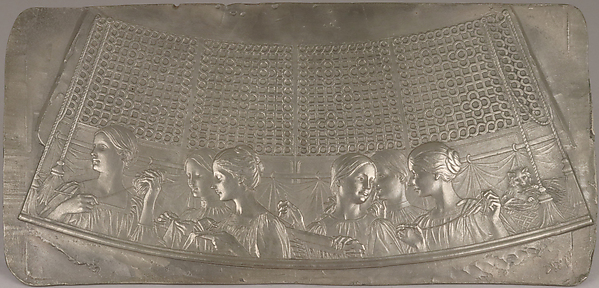 Relief moulded metal plaque for sewing box — Frédéric Charles Victor de Vernon