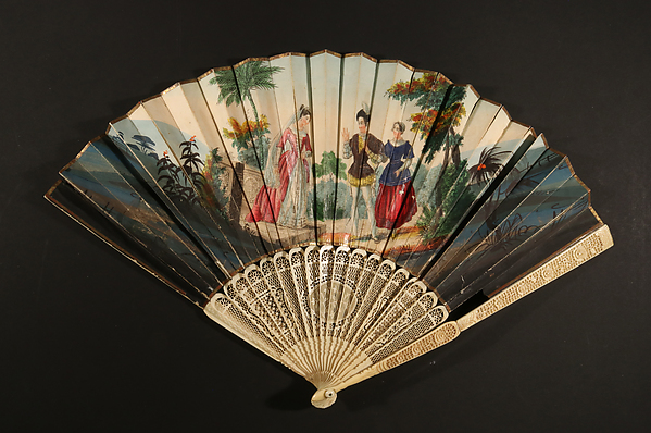 Folding Fan with Scene of Figures in a Landscape