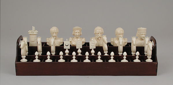 Chessmen (72) with box-board for "double" chess by François Gilot, The Metropolitan Museum of Art