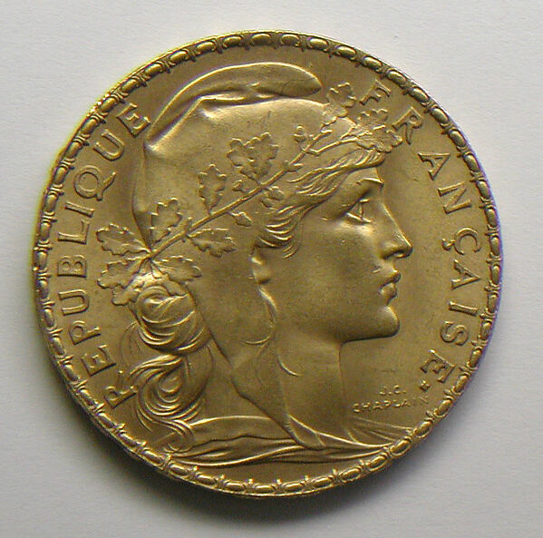 20-franc piece of the French Republic, 1907 by Jules-Clément Chaplain, The Metropolitan Museum of Art