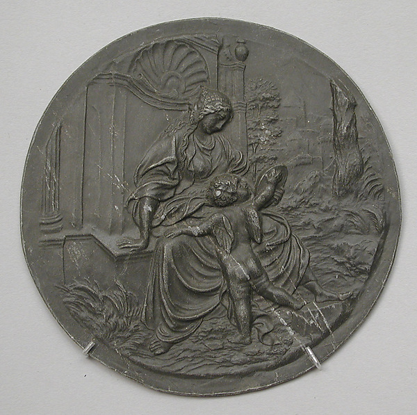 Prudence seated with an amorino and a mirror