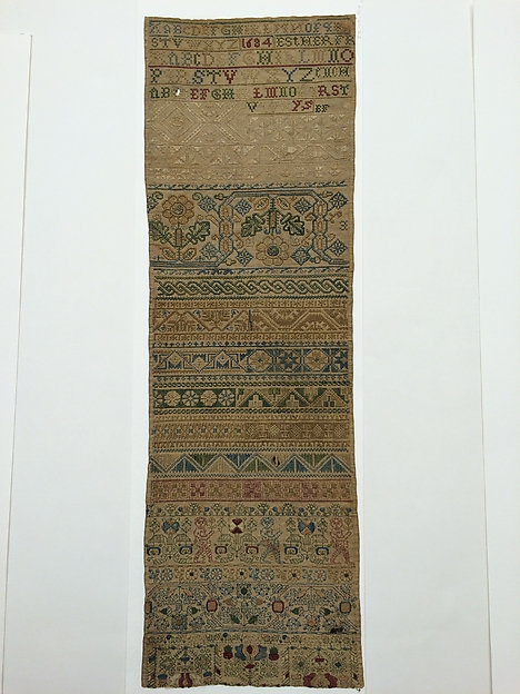 Embroidered band sampler by Esther French