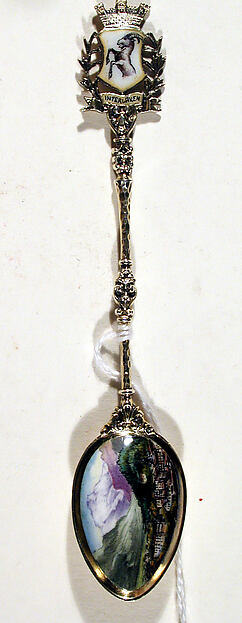 Souvenir spoon with view of town (Interlaken?) surrounded by mountains by an unrecorded maker, The Metropolitan Museum of Art