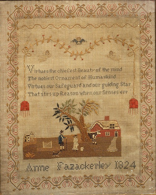 Embroidered sampler by Anne Fazackerley
