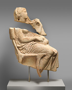 Image for Fragments of the marble stele (grave marker) of a woman holding a baby