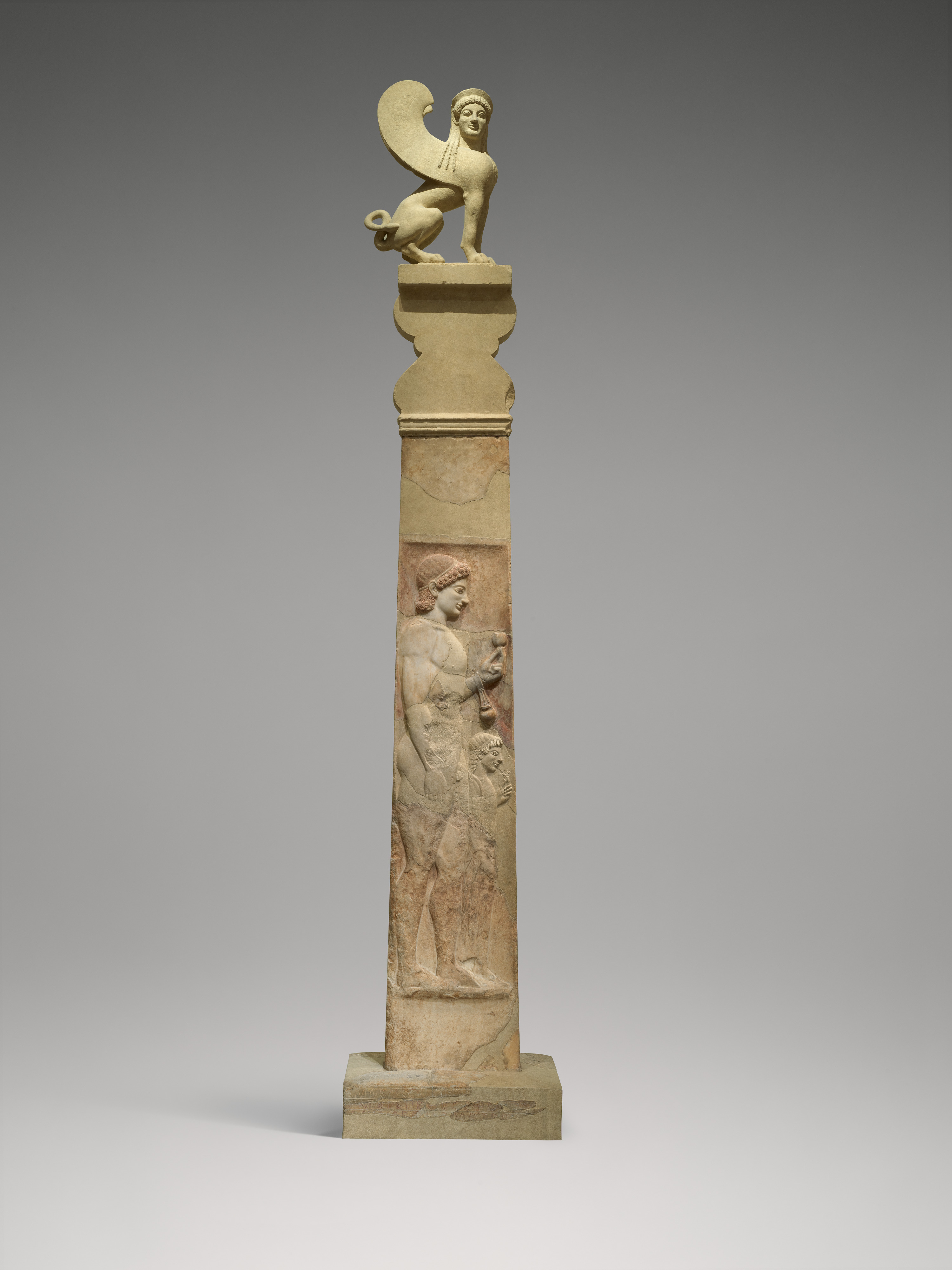 Marble stele (grave marker) of a youth and a little girl | Greek