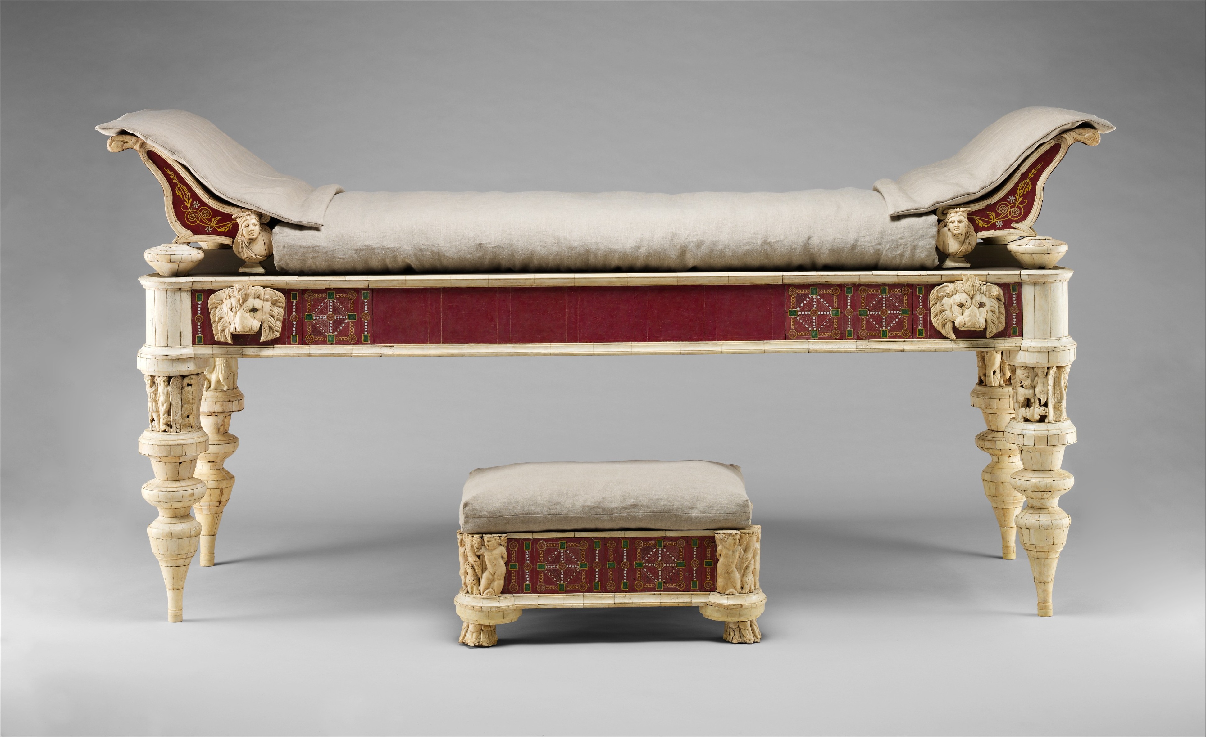 Couch And Footstool With Bone Carvings And Glass Inlays Roman