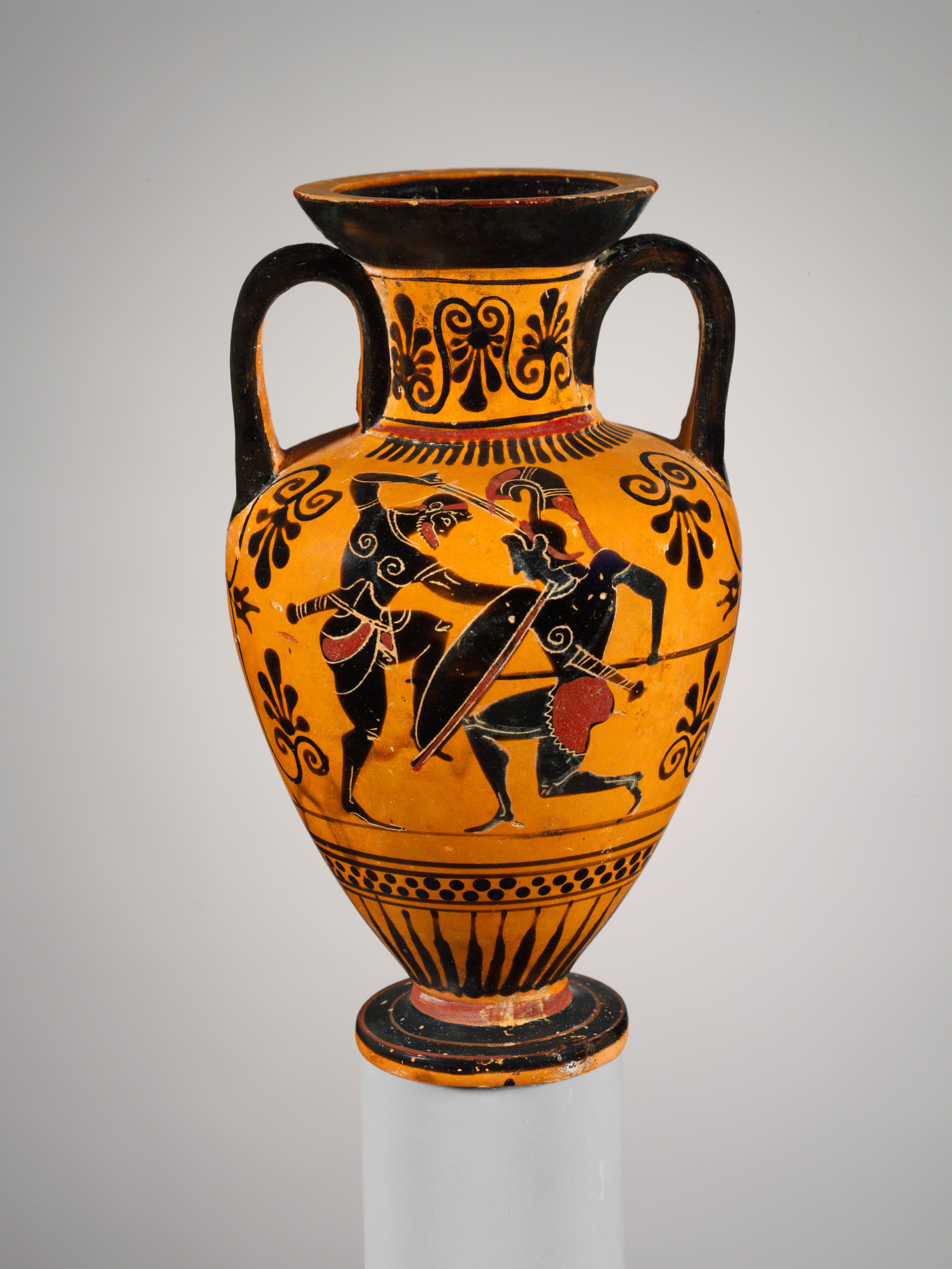Greek Amphora Vase 22cm,Theseus and the minotaur,Black Figure Pottery