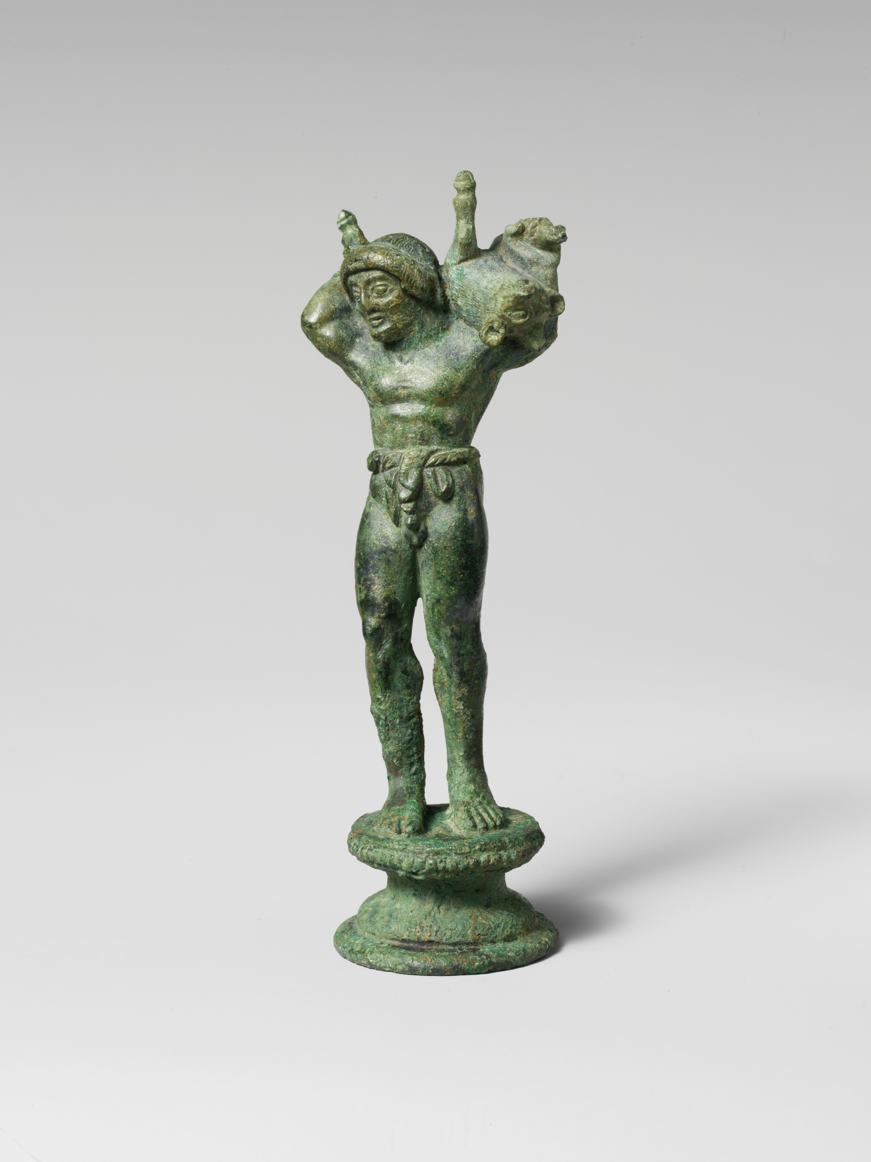 Bronze Statuette Of A Youth Carrying A Pig Etruscan Classical The