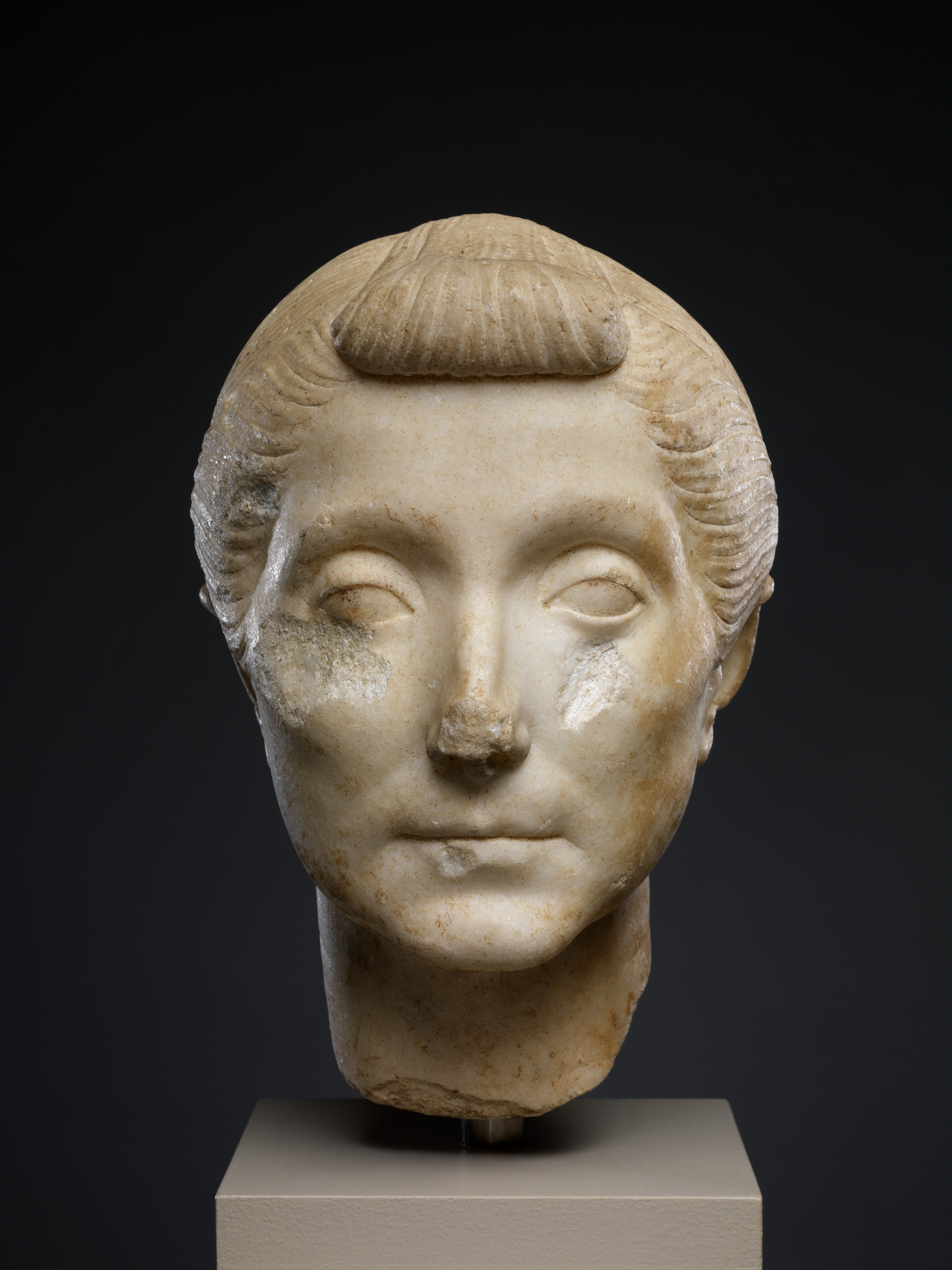 This bust of an older woman was depicted with great detail; it