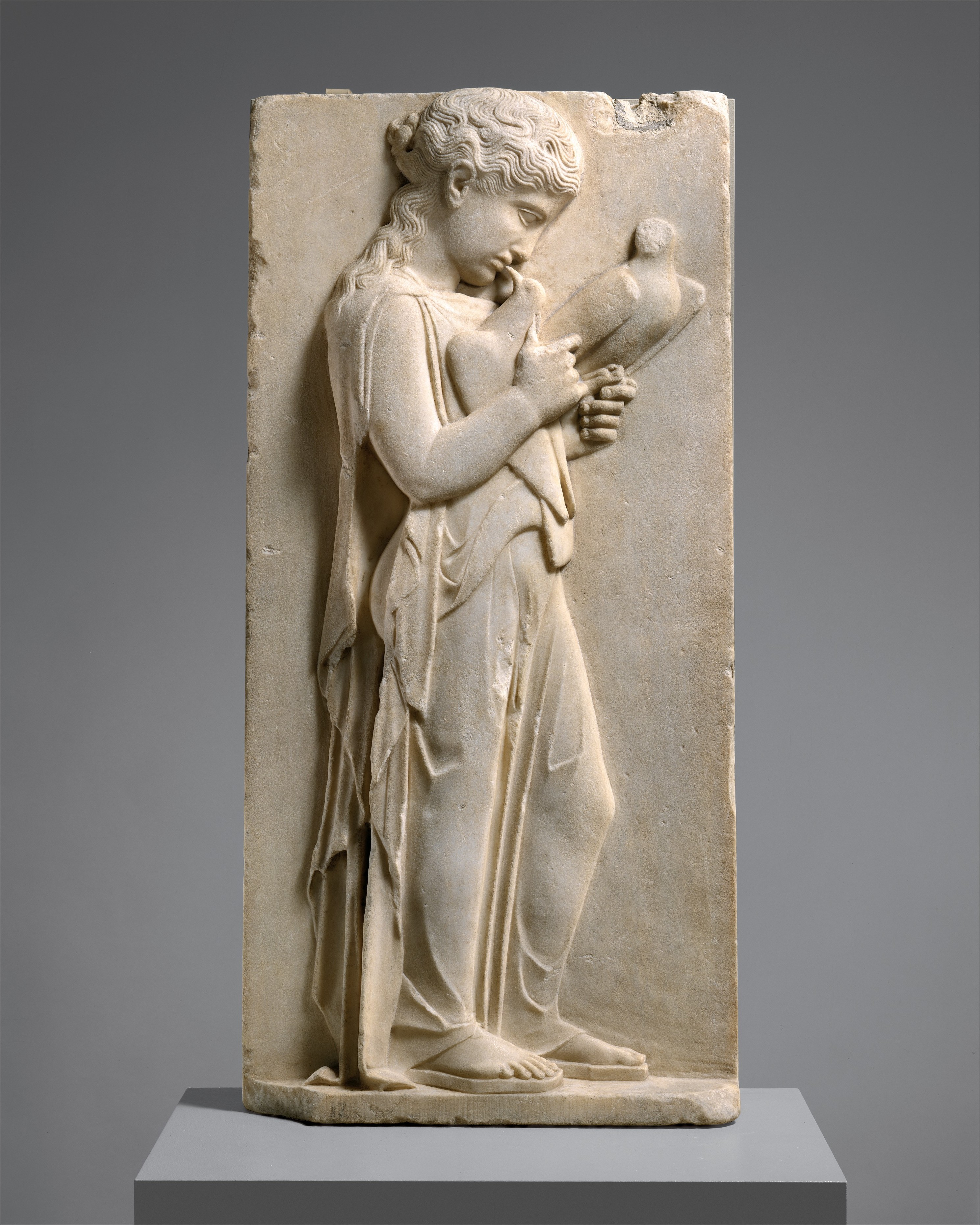 Marble grave stele of a little girl, Marble, Parian, Greek