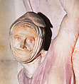 Original: Painted garments and eyes of a Persian warrior lifting his shield. Image Vinzenz Brinkmann Reconstruction of one side of the so-called Alexander Sarcophagus, with a battle between Greeks and Persians Variant A, Vinzenz Brinkmann, Synthetic material, natural pigments in egg tempera