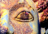 Original: Iris and brow. False color Image Vinzenz Brinkmann Reconstruction of a marble finial in the form of a sphinx, Vinzenz Brinkmann, Cast from polymethyl metacrylate, natural pigments in egg tempera, gold foil, and copper