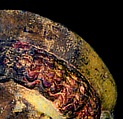 Original: Ornament on diadem in false colors. Image Vinzenz Brinkmann Reconstruction of a marble finial in the form of a sphinx, Vinzenz Brinkmann, Cast from polymethyl metacrylate, natural pigments in egg tempera, gold foil, and copper