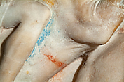 Original: Blue (Egyptian blue) saddle cover with red belt on a horse from a long side of the Alexander sarcophagus. Image Vinzenz Brinkmann Reconstruction of one side of the so-called Alexander Sarcophagus, with a battle between Greeks and Persians Variant A, Vinzenz Brinkmann, Synthetic material, natural pigments in egg tempera