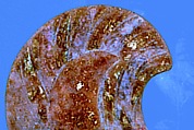 Original: Long feathers on the tip of the front wing in false colors. iDStretch Image Reconstruction of a marble finial in the form of a sphinx, Vinzenz Brinkmann, Cast from polymethyl metacrylate, natural pigments in egg tempera, gold foil, and copper