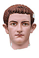 Reconstruction of a marble portrait of the Emperor Gaius Julius Caesar Augustus Germanicus, known as Caligula, Variant B, Vinzenz Brinkmann, Synthetic marble cast, natural pigments in egg tempera