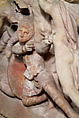 Original: Richly patterned garment of a Persian archer from a long side of the Alexander sarcophagus. Image Vinzenz Brinkmann Reconstruction of one side of the so-called Alexander Sarcophagus, with a battle between Greeks and Persians Variant A, Vinzenz Brinkmann, Synthetic material, natural pigments in egg tempera