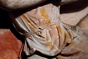 Original: Richly patterned garment of a Persian archer from a long side of the Alexander sarcophagus. Image Vinzenz Brinkmann Reconstruction of one side of the so-called Alexander Sarcophagus, with a battle between Greeks and Persians Variant A, Vinzenz Brinkmann, Synthetic material, natural pigments in egg tempera