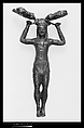 Bronze patera handle in the form of a young woman, Bronze, Greek