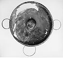 Bronze phiale (libation bowl) with four swinging handles, Bronze, Etruscan