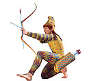 Reconstruction of a marble archer in the costume of a horseman of the peoples to the north and east of Greece, from the west pediment of Temple of Aphaia, Variant C, Vinzenz Brinkmann, Marble stucco on PMMA, natural pigments in egg tempera, tin, wood, gold foil