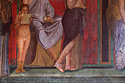 Reconstruction of a marble statue of a woman wrapping herself in a mantle (so-called Small Herculaneum Woman), Vinzenz Brinkmann, Marble stucco on plaster cast, natural pigments in egg tempera, gold foil