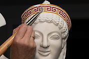 Reconstruction of a marble finial in the form of a sphinx, Vinzenz Brinkmann, Cast from polymethyl metacrylate, natural pigments in egg tempera, gold foil, and copper