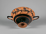 Terracotta kylix: Siana cup (drinking cup), Attributed to the C Painter, Terracotta, Greek, Attic