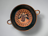 Terracotta kylix: Siana cup (drinking cup), Attributed to the C Painter, Terracotta, Greek, Attic