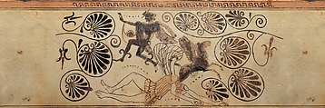 Terracotta lekythos (oil flask), Attributed to the Diosphos Painter, Terracotta, Greek, Attic