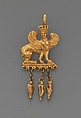Gold earring with a sphinx, Gold, Greek