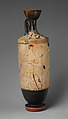 Terracotta lekythos (oil flask), Attributed to an artist near the Villa Giulia Painter, Terracotta, Greek, Attic