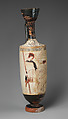 Terracotta lekythos (oil flask), Attributed to a painter of Group R, Terracotta, Greek, Attic