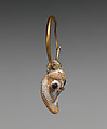 Gold earring with a glass pendant in the form of a demonic mask, Gold, glass, Phoenician or Carthaginian
