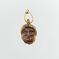 Glass double-headed pendant with gold hoop, Gold, glass, Punic, Western Mediterranean