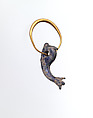 Gold earring with glass pendant in the form of a dolphin, Gold, glass, Roman