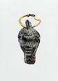 Gold earring with a glass pendant in the shape of a Black African’s head, Gold, glass, Greek, Eastern Mediterranean