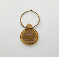 Glass stamped disk pendant with gold hoop, Gold, glass, Roman