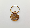 Gold hoop with glass pendant stamped disk, Gold, glass, Roman