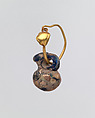 Gold earring with glass pendant in the form of a miniature jug or gourd, Gold, glass, Roman