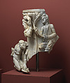 Right corner of a sarcophagus with the myth of the musical contest between the satyr Marsyas and the god Apollo, Marble, Roman