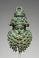 Bronze handle attachment in the form of a mask, Bronze, Greek or Roman