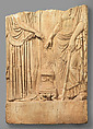 Lower part of a marble relief with two goddesses, Marble, Pentelic, Roman
