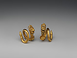 Gold spiral earring with lion-griffin terminal, Gold, Greek, Cypriot