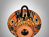 Terracotta kylix: eye-cup (drinking cup), Terracotta, Greek, Attic