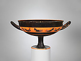 Terracotta kylix: band-cup (drinking cup), Attributed to the manner of Elbows Out, Terracotta, Greek, Attic