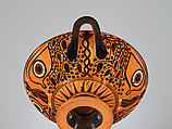 Terracotta kylix: eye-cup (drinking cup), Terracotta, Greek, Attic