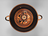 Terracotta kylix: hybrid Siana lip-cup (drinking cup), Attributed to an artist related to the C Painter, Terracotta, Greek, Attic